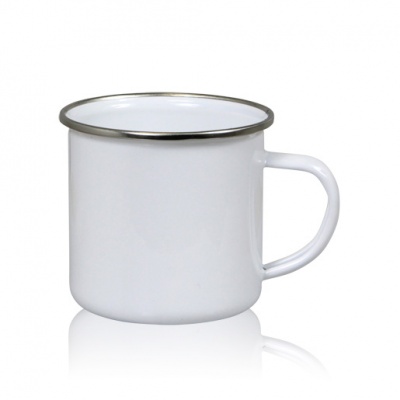 Кружка металлическая для сублимации (эмалированная белая с серебряной каемкой, 310мл)