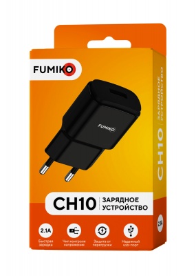 Зарядное устройство FUMIKO CH10 1USB 2.1А черное