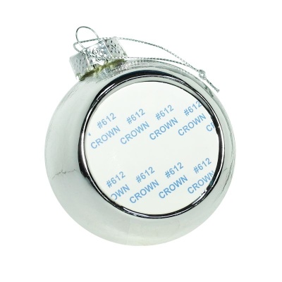 Шар елочный пластиковый D80мм, с пластиной для сублимации D50 мм (серебро, в коробке)