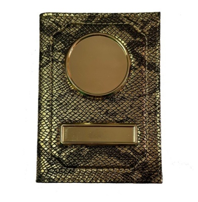 Обложка для автодокументов с линзами под вставку, натуральная кожа, змея, золото